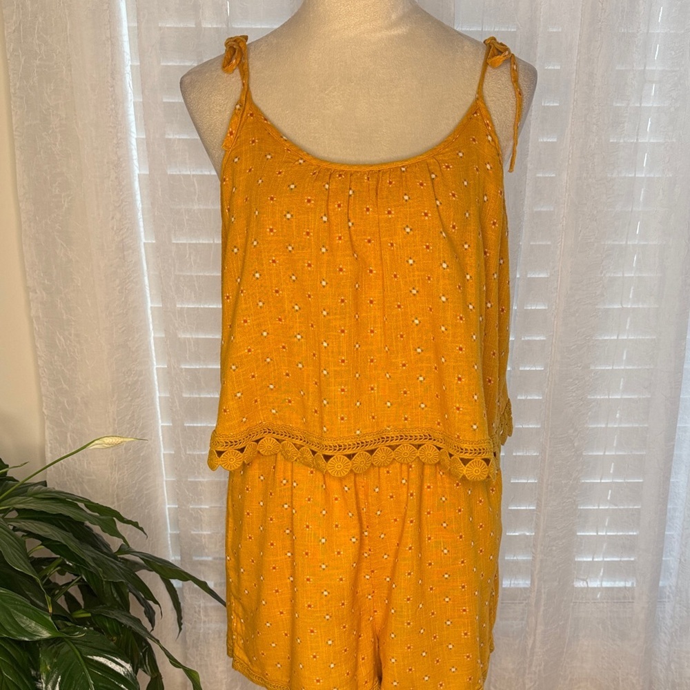 Aerie Yellow Romper with Crochet Detail